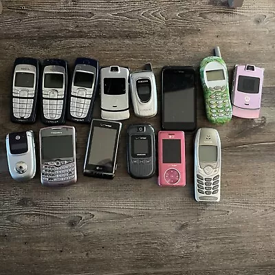 Lot Of 14 Vintage Cell Phones Blackberry Razr Nokia Samsung Verizon Untested • $49.95