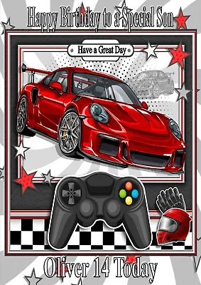 Personalised Birthday Card Gamer Sports Car Son Grandson Nephew Brother. • £2.99