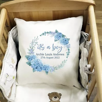 Personalised Baby Cushion Pillow Newborn Floral Wreath Nursery Bedroom Crib Boy • £19.95