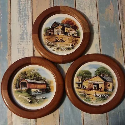 H R Johnson Ltd Round Framed Ceramic Tiles 7.75  England Barn Covered Bridge  • $29.75