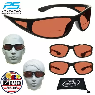 HD Blue Light Blocker Amber Bifocal Sunglas Reader Driving Golf Wrap Side Shield • $15.99