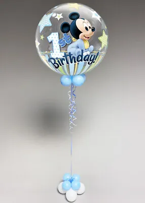 Mickey Mouse 1st Birthday Bubble Helium Balloon With Collar COMES INFLATED • £25.99