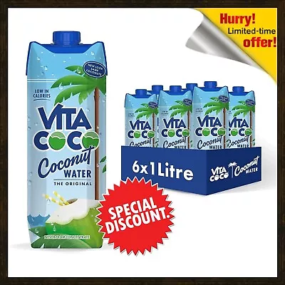 Vita Coco Pure Coconut Water 1L X 6 Naturally Hydrating Packed With Electrolyte • £14.95