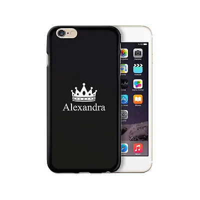 Personalised Initial Phone Case King/Queen Crown Name On Black TPU Soft Cover • £6.99