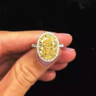 5Ct Oval Cut Canary Yellow Diamond Engagement Halo Ring 14K White Gold Finish • £107.51