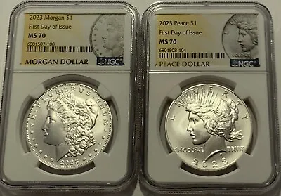 2023 Silver Peace & Morgan Dollar 2 Coin Set Ngc Ms70 First Day Of Issue Fdoi • $299.95