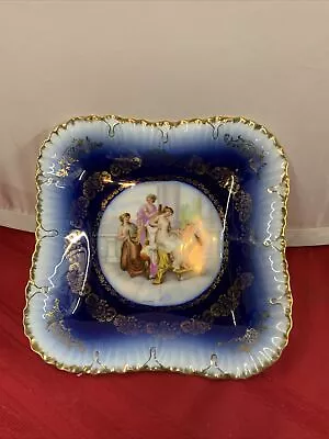 Victoria Carlsbad Austria Vintage Dish Bowl Plate Blue Gold Decor Portrait 9 1/2 • $45