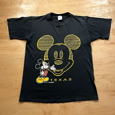 Vintage Velva Sheen Disney Texas Black Medium VTG Small Holes T-Shirt • $24.99