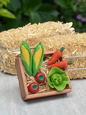 Miniature Dollhouse FAIRY GARDEN Farm ~ Wood Crate W/Vegetables ~ Buy 3 Save $6 • $9.25