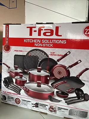 T-Fal Easy Care Thermo-Spot 22 Piece Non-Stick Dishwasher Safe Cookware Set Red • $82.50