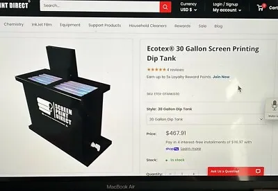 $300 • Buy Ecotex® 30 Gallon Screen Printing Dip Tank