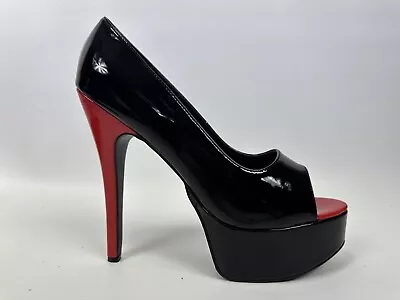 Ellie Shoes 652-BONNIE 6.5  High Heel Open Toe Pump Size 14 Black W/Red • $49.99