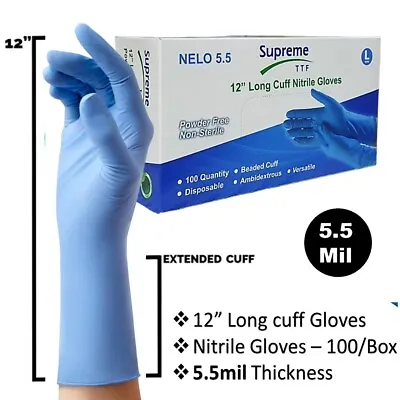 Premium Extra Long Nitrile Disposable Gloves 12 Inch Blue Medical Surgical Glove • £1.99