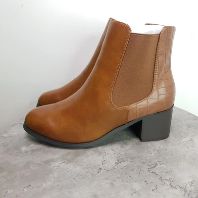 Women’s Tan Faux Leather Heeled Chelsea Ankle Boot Size 7 EEE Extra Wide Fit • £35.99