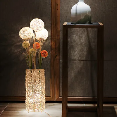 £50.99 • Buy Pastoral Floor Lamp With Woven Flower Rattan Garden Light Cylinder Night Light