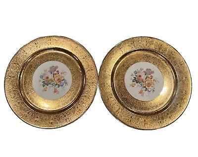 Iroquois Floral China Warranted 22K Gold Design Porcelain Dinner Plates Set Of 2 • $59.99