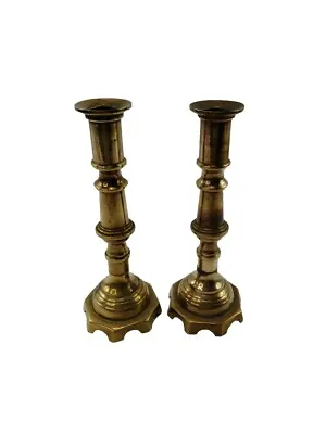 Pair Of Vintage Solid Brass Candlesticks Set 2 Made In Mexico 8 Inch Tall Heavy  • $15.96