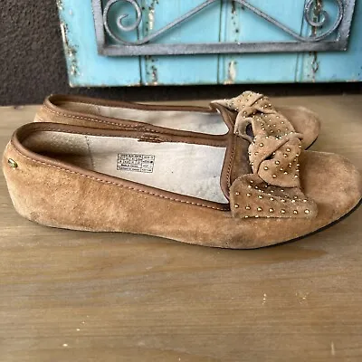 Ugg Alloway Brown Suede Studded Bow Ballet Flats Shoes Womens U S 6 Eu 37 • $18