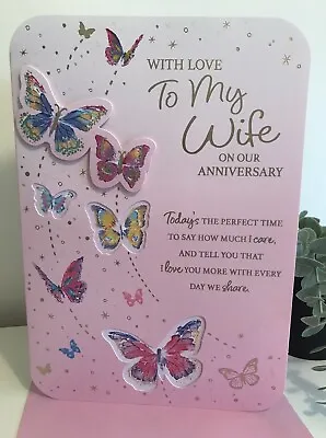 To My Wife On Our Wedding Anniversary Card.Size 9” By 6.5 “ Inserted. Red Foil. • £3.49