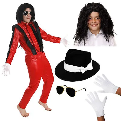 Child King Of Pop Costume Wig Hat Glasses Gloves Fancy Dress Kids Jacko • £24.99