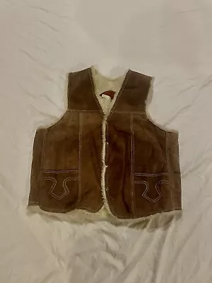 Vintage Suede Leather Vest Shearling Sherpa Lined Brown Genuine Leather • $50