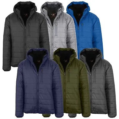 Mens Sherpa-Lined Hooded Puffer Jacket Waterproof Warm Winter Zip Pockets NEW • $29.99
