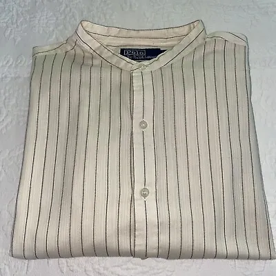 Polo Ralph Lauren Bernard Ivory Striped Cotton Large Button L/S Mandarin Shirt • $29.95