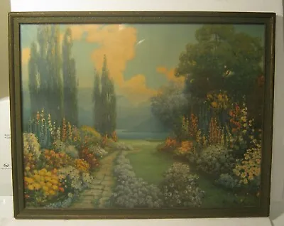 Early 20th Century Litho GARDEN LANDSCAPE #2 By R.A. FOX In Original Frame!!! • $75