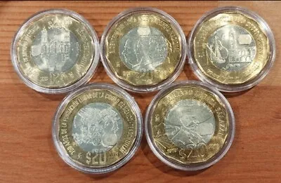 1 2 3 4 5 Set Bank México Capsule Twenty Viente 20 Pesos Moneda Coins 2021 Gold • $35