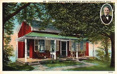 Postcard OH Milan Ohio Thomas Edison's Birthplace Linen Vintage PC F3586 • $4