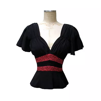 £72.69 • Buy TRASHY DIVA CARRIE BLOUSE Top Red Hearts Novelty Print Silk Vintage Retro 40s XS