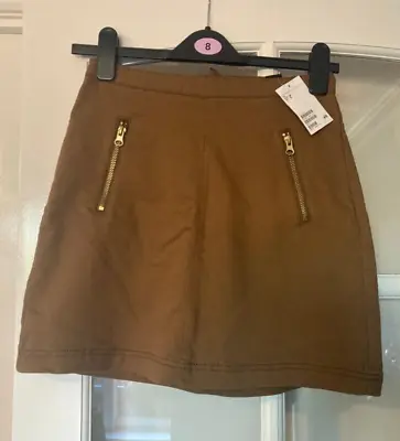 NEW H&M Brown Short Skirt With Zip Front Pockets Size 8 • £1.50