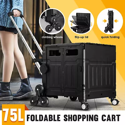 75L Shopping Trolley Cart Foldable Market Grocery Storage Crate Rolling Basket • $69.95