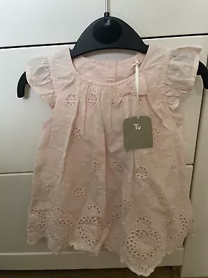 BNWT Baby Girls Pink Broderie Anglaise Dress. Size - Up To 3 Months • £8