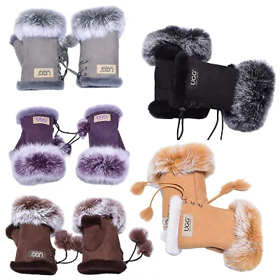 UGG Gloves Women Men Australia Premium Sheepskin Wool Fingerless Fluffy Mittens • $42.47