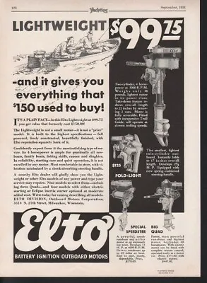 1931 Elto Motorboat Engine Outboard Sport Fishing Milwaukee Trolling Ad 10496 • $21.95