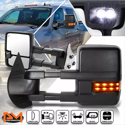 For 07-14 Silverado/Sierra Power+Heated Black Towing Mirror+LED Signal Lamp Pair • $131.89