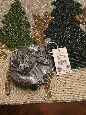 MICHAEL KORS Leather Flower Ruffle Pom Keychain SILVER Free Shipping NWT • $85