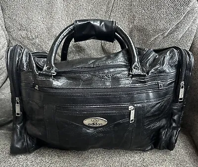 Vintage Adidas Black Leather Duffle Sports Bag Still Works Great And Super Clean • $44.99
