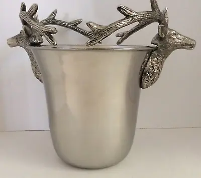 Pottery Barn Silver Stag Stainless Steel Ice Bucket ~ Antique Finish ~ New • $395