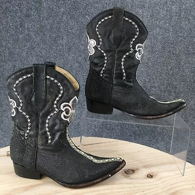 Joe Boots Toodler 13 Western Cowboy Mid Calf Black Leather Pull On Pointed Heels • $24.99