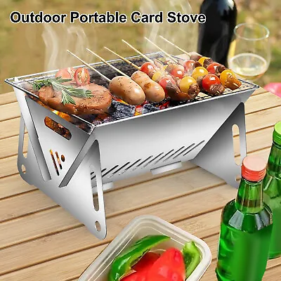 Portable Table Card Stove Outdoor Fold Barbecue Grill Camping Charcoal Wood BBQ • $15.98