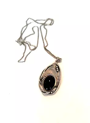 Vintage 16  L Chain Necklace Black Onyx Pendant Looks Handcrafted • $38