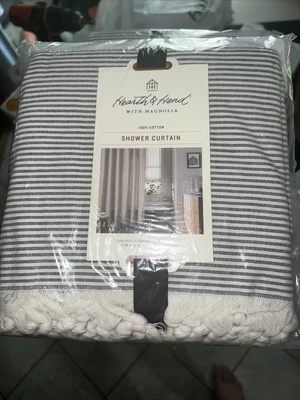 $20 • Buy Hearth & Hand With Magnolia 100% Cotton Grey Stripe Shower Curtain 72  X 72 