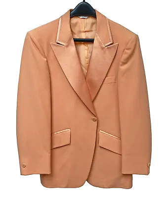 Men's After Six Peach Orange Vintage Tuxedo Jacket Satin Peak Lapels 1970's 42R • $89.99