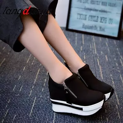 $28.58 • Buy Casual Women's Platform Hidden Wedge Loafers Sneakers Slip On High Heels Shoes