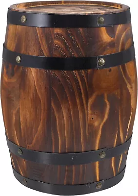Mini Wooden Oak Whiskey Barrel W Metal Bands Wood Antique Home Decor - 10” Tall • $47.49