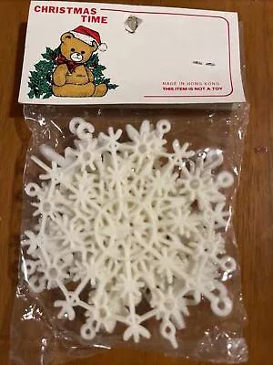 Vintage NOS Christmas Time Brand Plastic Snowflake Ornaments Package Of 6 • $5.90