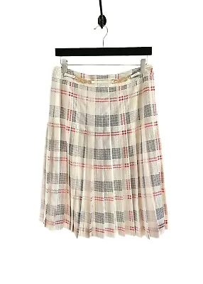 Céline Vintage Ivory Silk Pleated Checkered Skirt - XLARGE • $309.65