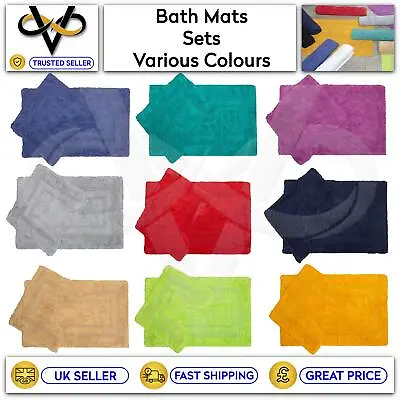 £8.79 • Buy Bath Mat And Pedestal Mat Sets Bathroom Toilet Rugs Anti Slip Spray 100% Cotton